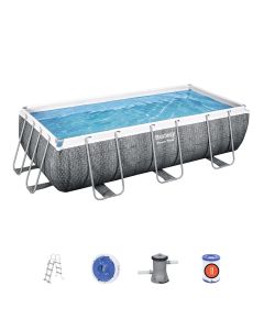 Montažni bazen Power Steel Rectangular™ | 404 x 201 x 100 cm s uzorkom sivog ratana sa pumpom s kartonskim filterom