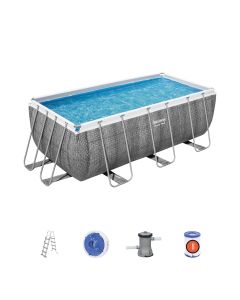 Montažni bazen Power Steel™ Rectangular | 412 x 201 x 122 cm s uzorkom sivog ratana sa pumpom s kartonskim filterom