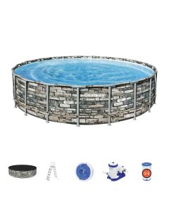 Montažni bazen Power Steel™ | 610 x 132 cm s uzorkom kamena sa pumpom s kartonskim filterom