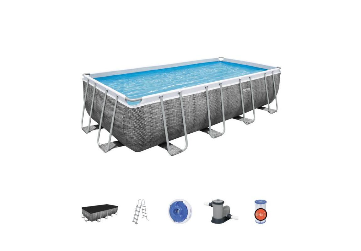 Montažni bazen Power Steel™ Rectangular | 549 x 274 x 122 cm s uzorkom sivog ratana sa pumpom s kartonskim filterom