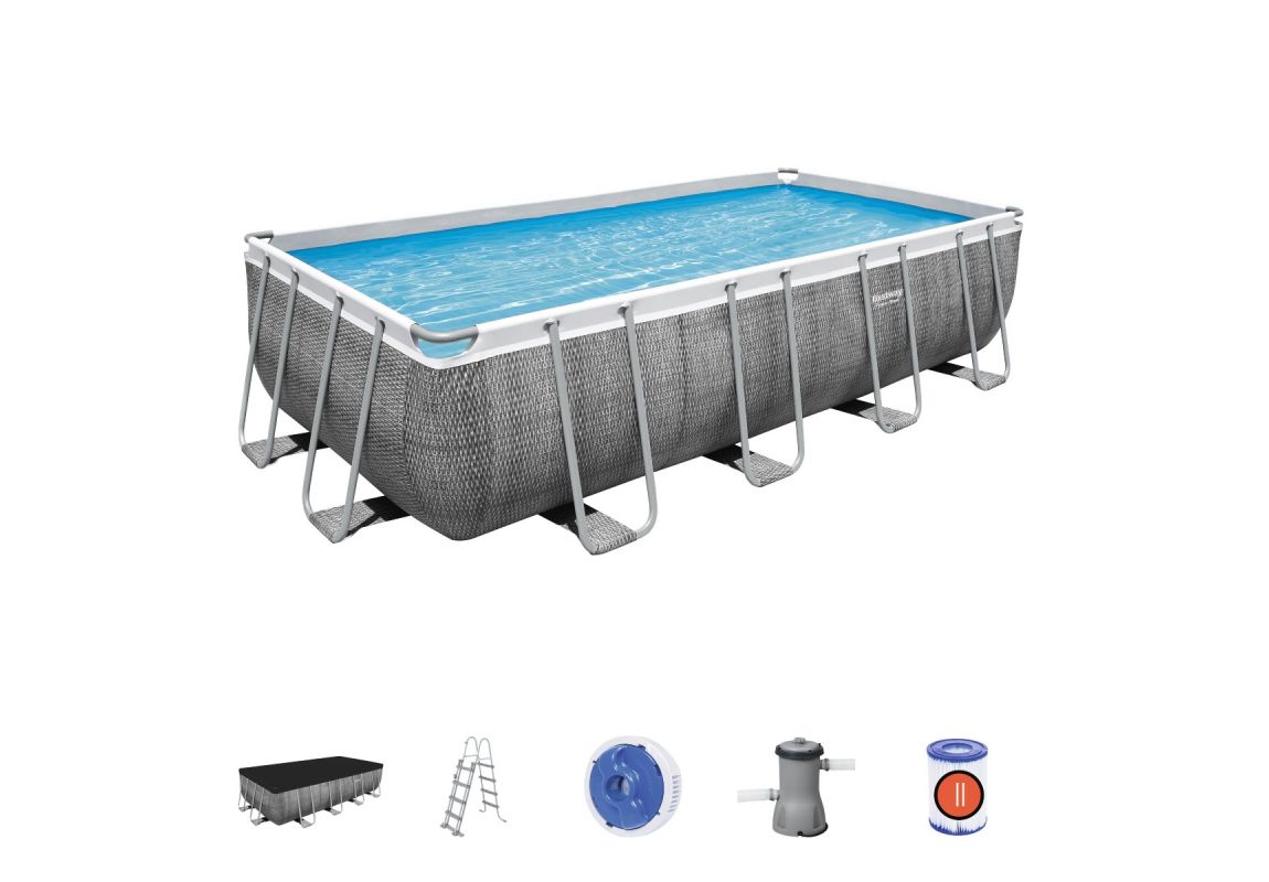 Montažni bazen Power Steel™ Rectangular | 488 x 244 x 122 cm s uzorkom sivog ratana sa pumpom s kartonskim filterom