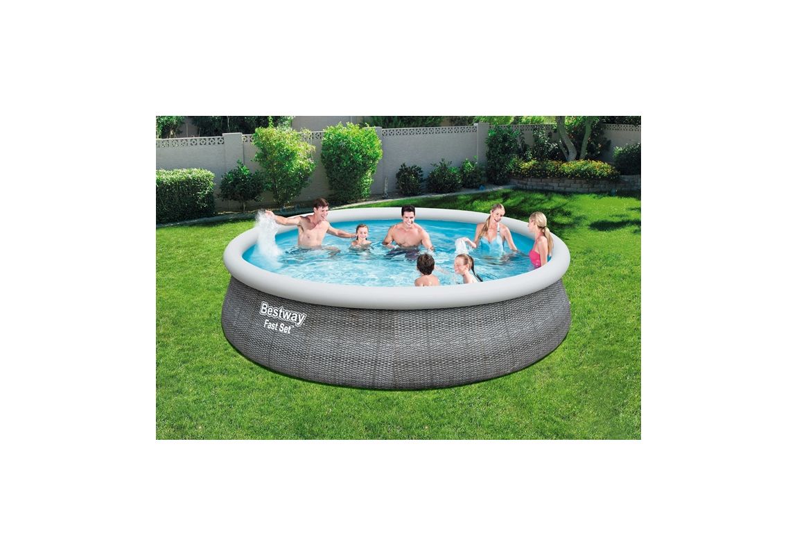 Montažni bazen Fast Set™ | 457 x 107 cm s uzorkom sivog ratana sa pumpom s kartonskim filterom