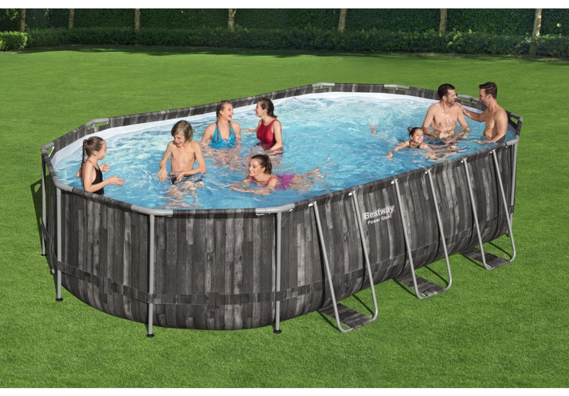 Montažni bazen Power Steel™ Oval | 610 x 366 x 122 cm s uzorkom drveta sa pumpom s kartonskim filterom