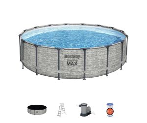 Montažni bazen Steel Pro MAX™ | 488 x 122 cm s kamenim uzorkom sa pumpom s kartonskim filterom