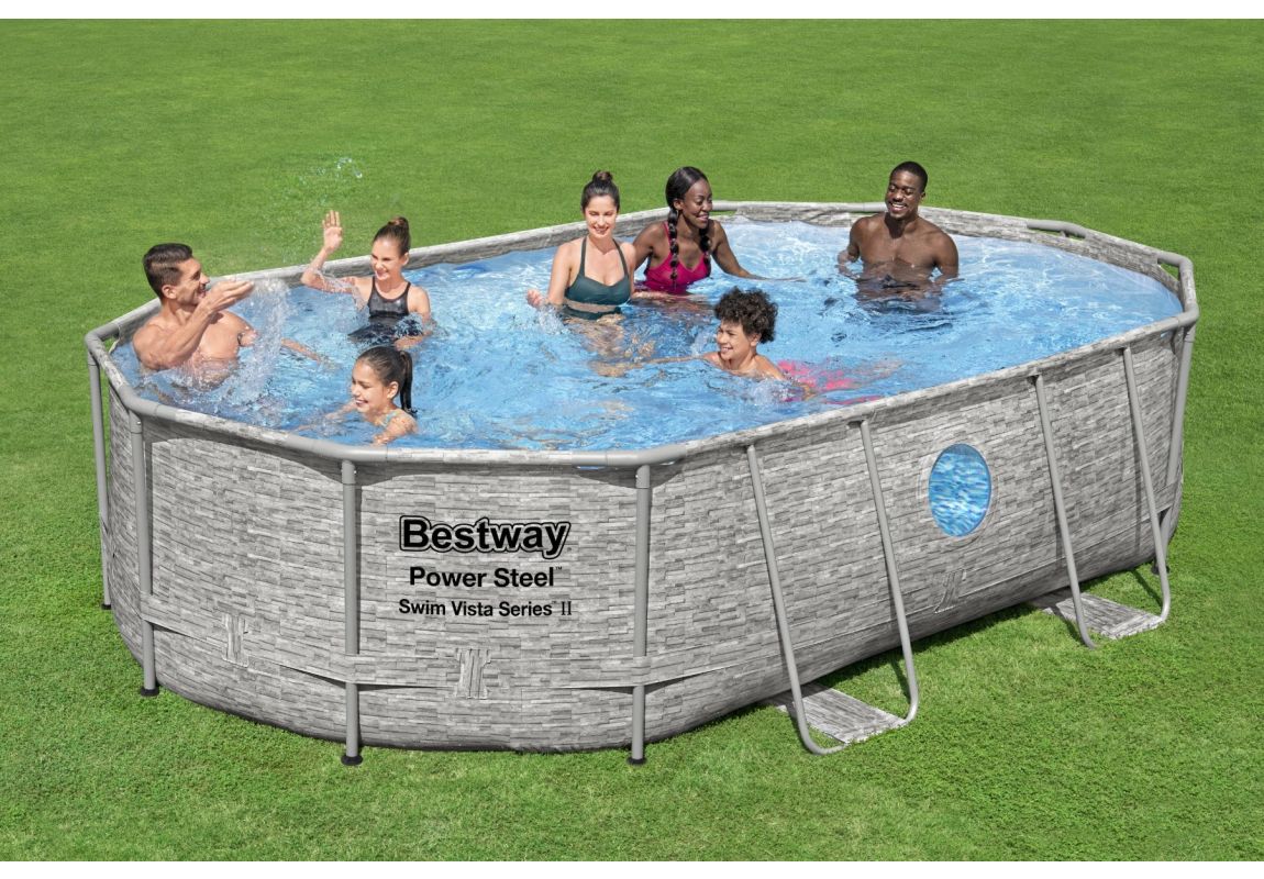 Montažni bazen Power Steel™ Swim Vista™ | 488 x 305 x 107 cm sa uzorkom kamena s filtarskom pješčanom pumpom