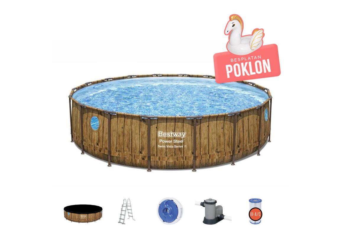 Montažni bazen Power Steel™ Swim Vista™ | 549 x 122 cm s uzorkom drveta sa pumpom s kartonskim filterom