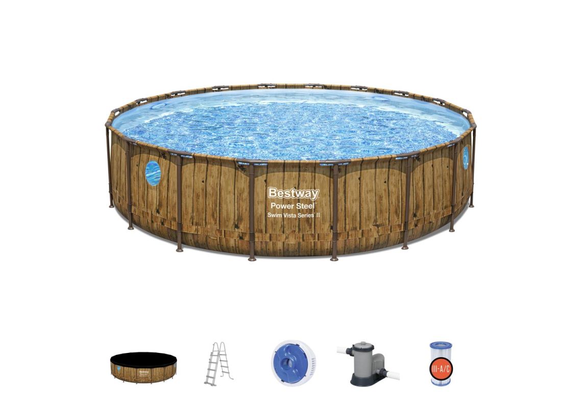 Montažni bazen Power Steel™ Swim Vista™ | 549 x 122 cm s uzorkom drveta sa pumpom s kartonskim filterom