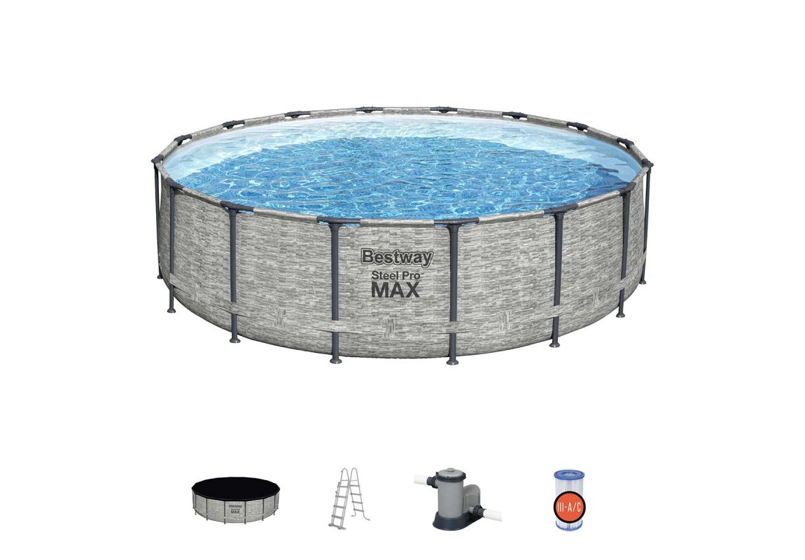 Montažni bazen Steel Pro MAX™ | 488 x 122 cm s kamenim uzorkom sa pumpom s kartonskim filterom