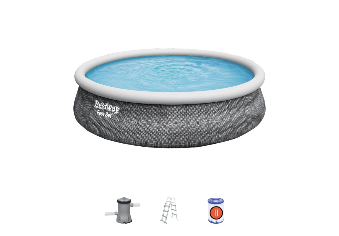 Bazen sa rubom na napuhavanje Fast Set™ sa pumpom | 457 x 107 cm s uzorkom sivog ratana