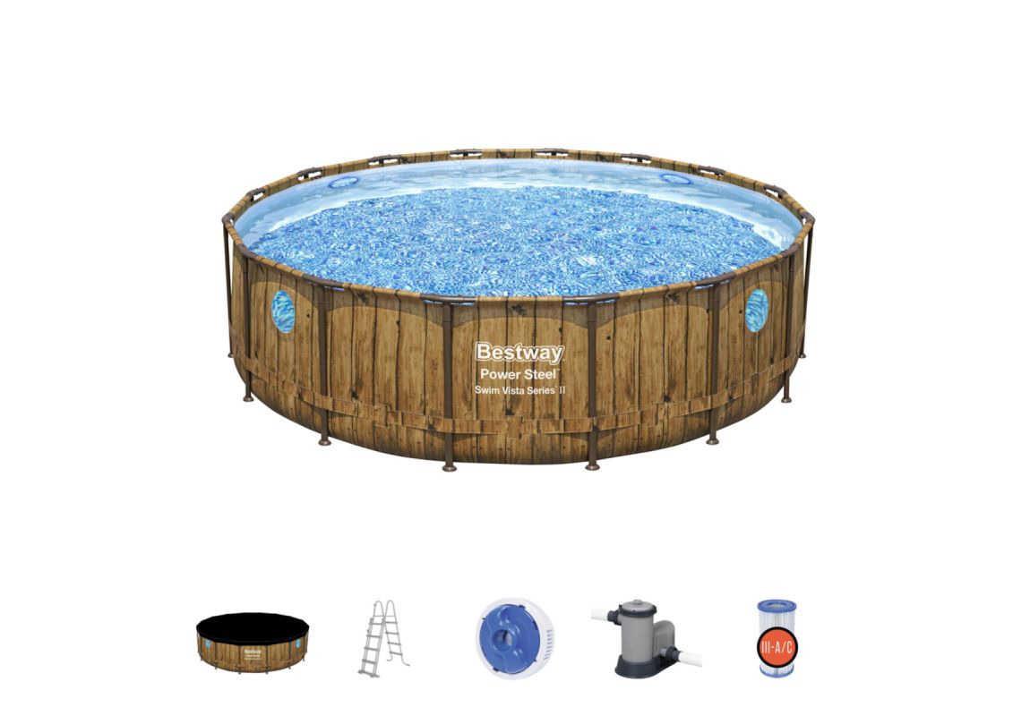 Montažni bazen Power Steel™ Swim Vista™ | 488 x 122 cm s uzorkom drveta sa pumpom s kartonskim filterom