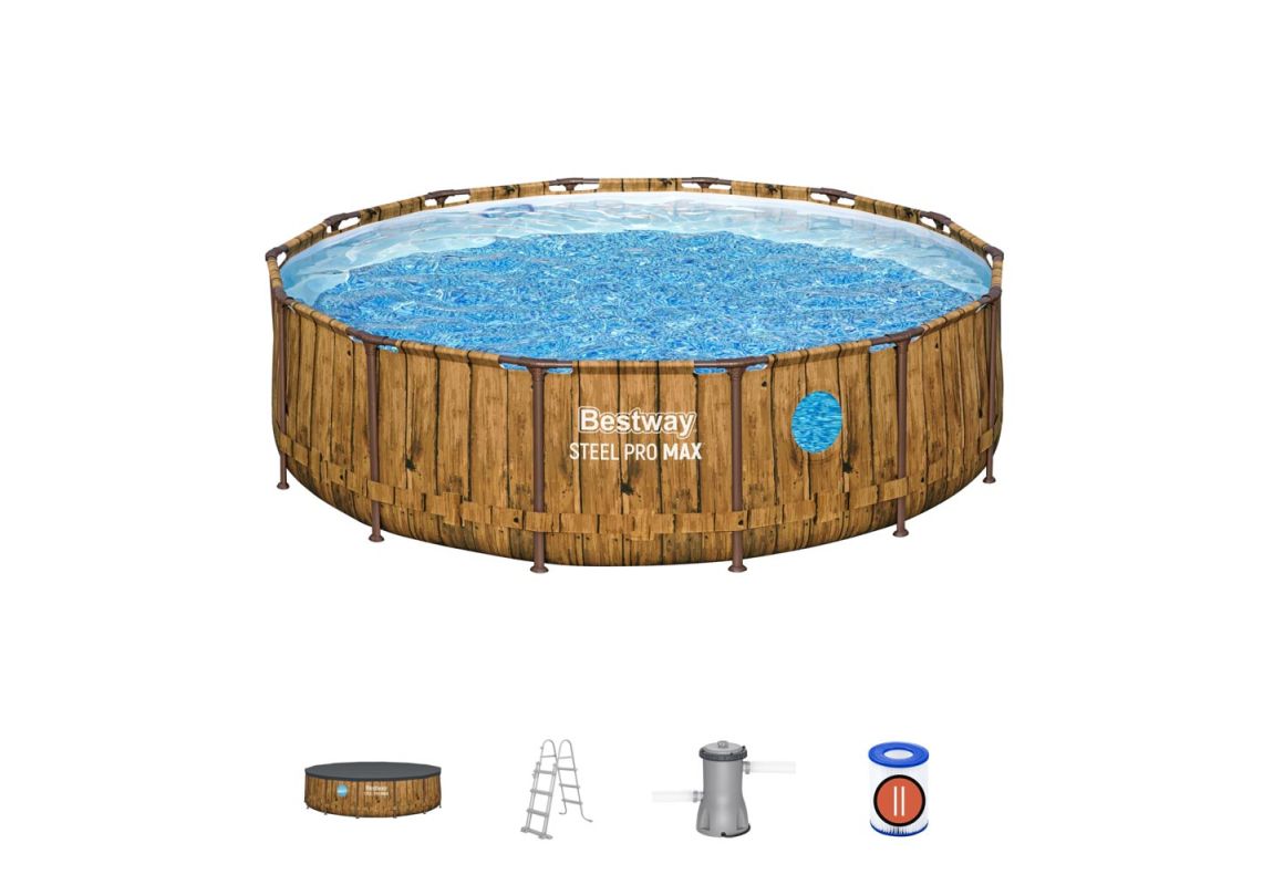 Montažni bazen Steel Pro MAX™ Splashview | 427 x 107 cm s uzorkom drveta sa pumpom s kartonskim filterom
