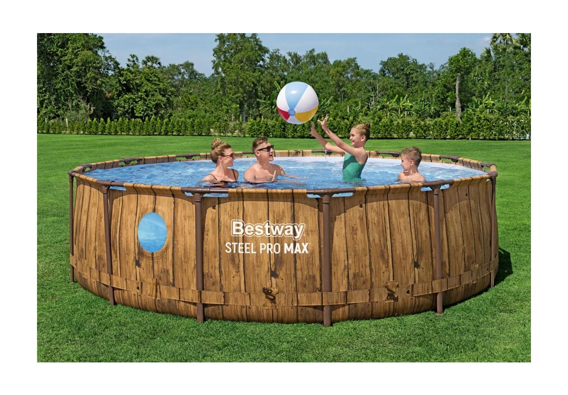Montažni bazen Steel Pro MAX™ Splashview | 427 x 107 cm s uzorkom drveta sa pumpom s kartonskim filterom
