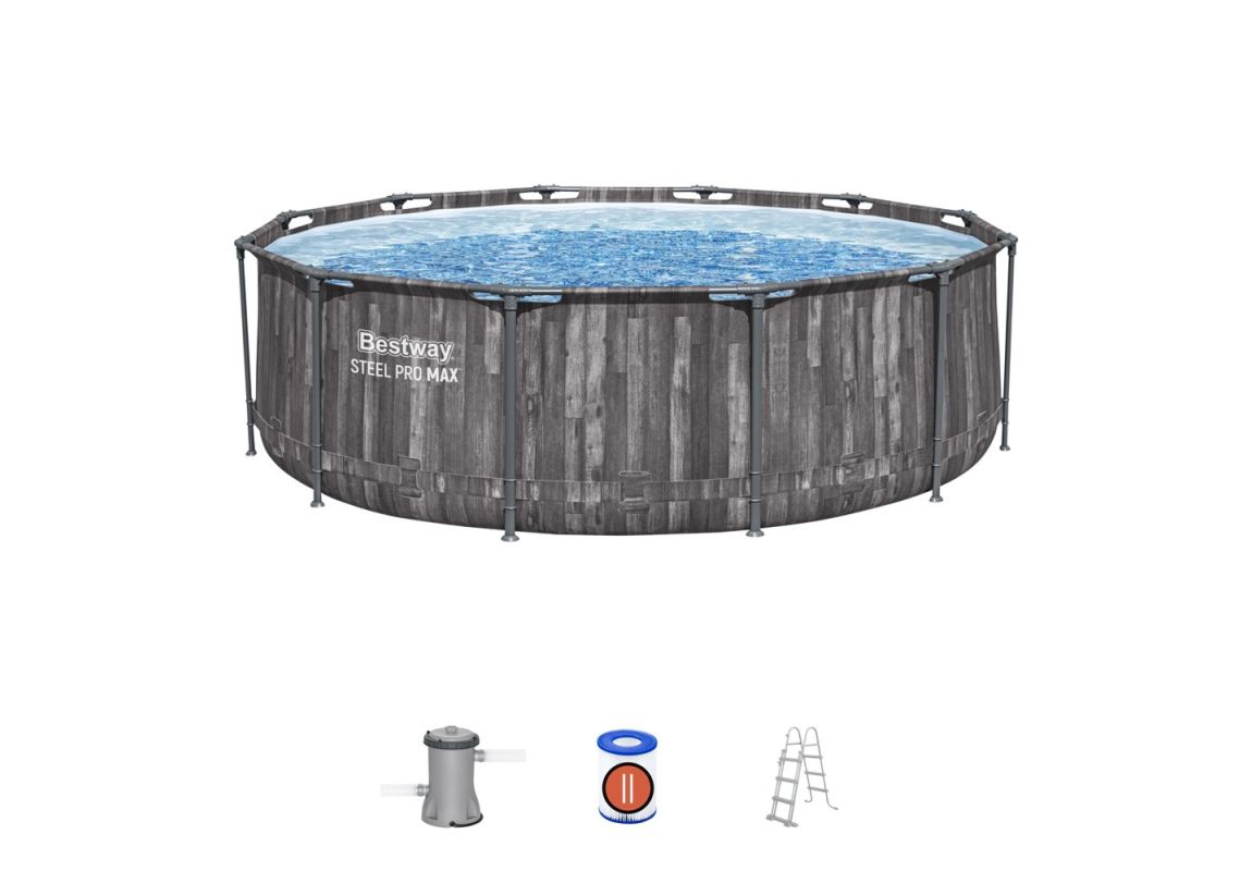 Montažni bazen Steel Pro MAX™ | 366 x 100 cm s uzorkom drveta sa pumpom s kartonskim filterom