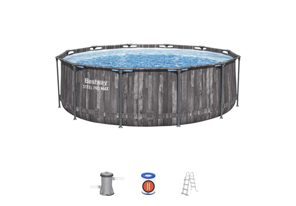 Montažni bazen Steel Pro MAX™ | 366 x 100 cm s uzorkom drveta sa pumpom s kartonskim filterom