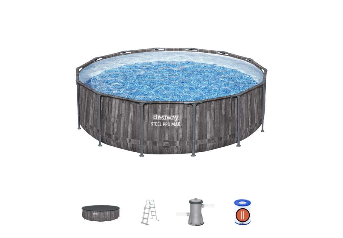 Montažni bazen Steel Pro MAX™ | 427 x 107 cm s uzorkom drveta sa pumpom s kartonskim filterom