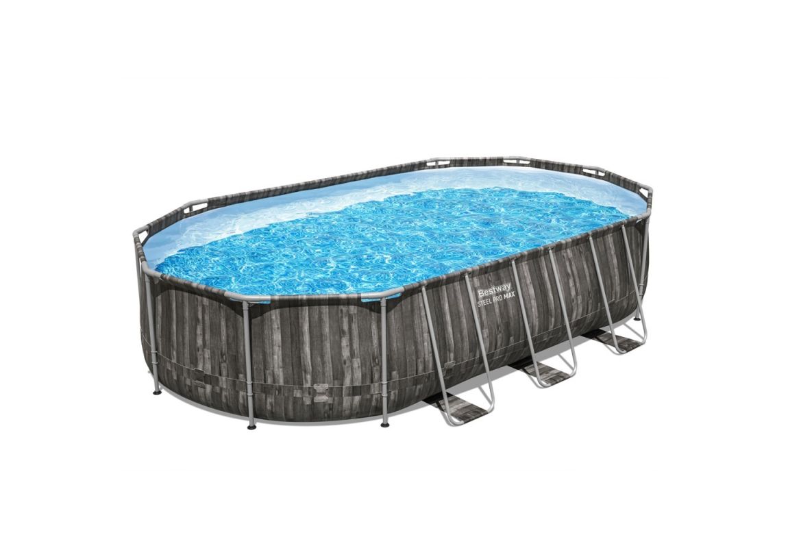 Montažni bazen Steel Pro MAX | 610 x 366 x 122 cm s uzorkom drveta sa pumpom s kartonskim filterom
