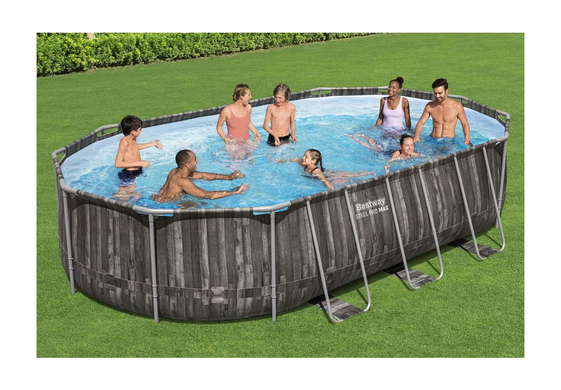 Montažni bazen Steel Pro MAX | 610 x 366 x 122 cm s uzorkom drveta sa pumpom s kartonskim filterom