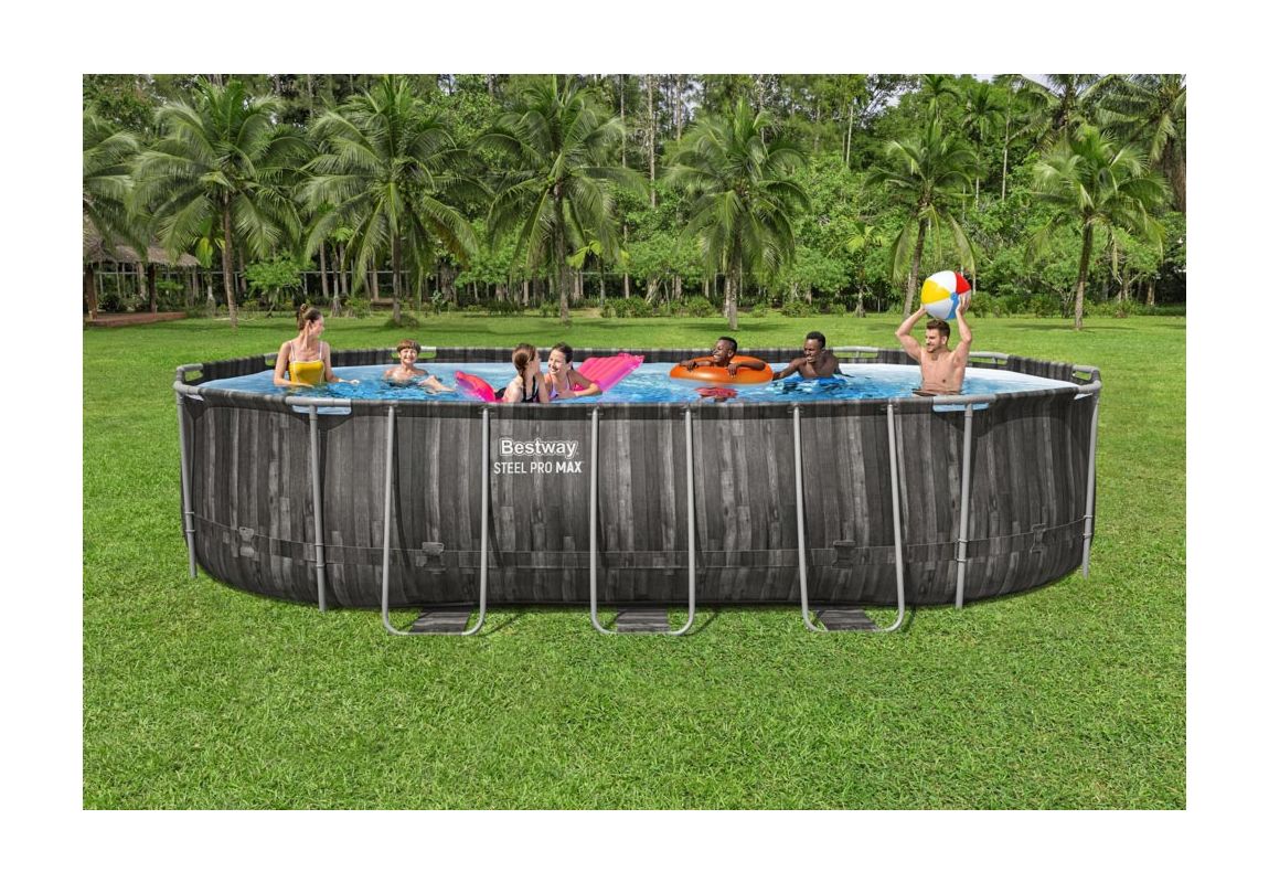 Montažni bazen Steel Pro MAX | 610 x 366 x 122 cm s uzorkom drveta sa pumpom s kartonskim filterom