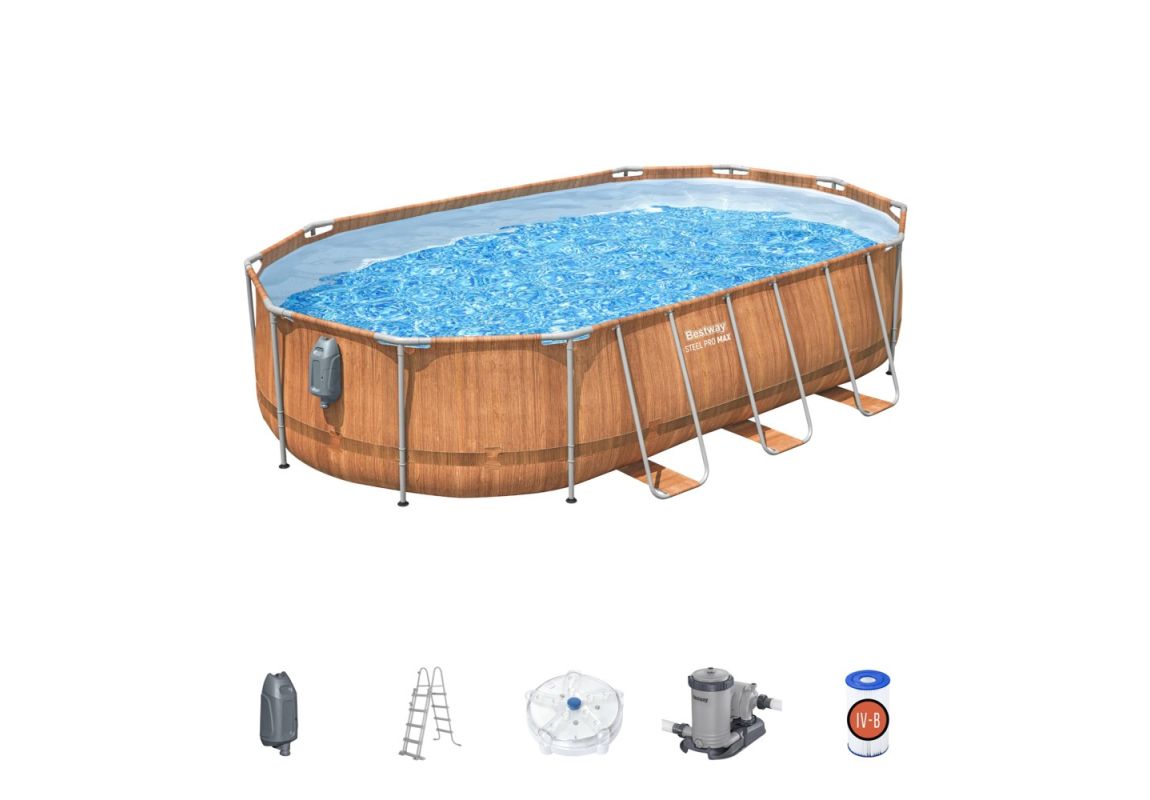 Montažni bazen Steel Pro Max | 610 x 366 x 122 cm bazen s uzorkom drveta sa pumpom s kartonskim filterom