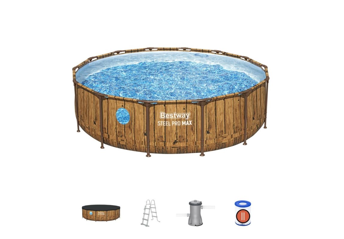 Montažni bazen Steel Pro MAX™ Splashview | 427 x 107 cm s uzorkom drveta sa pumpom s kartonskim filterom