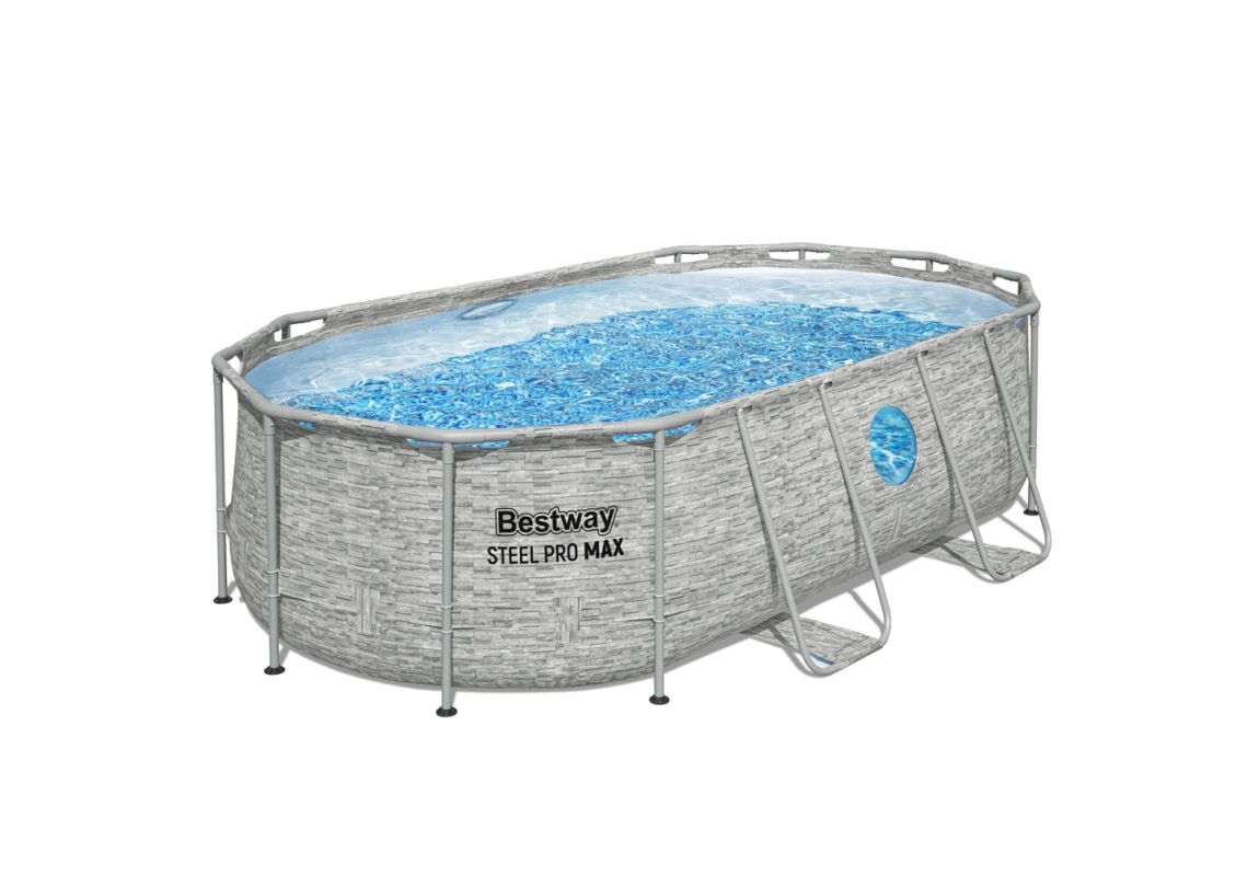 Bazen Steel Pro MAX™ Splashview™ | 427 x 250 x 100 cm sa uzorkom kamena sa pumpom s kartonskim filterom