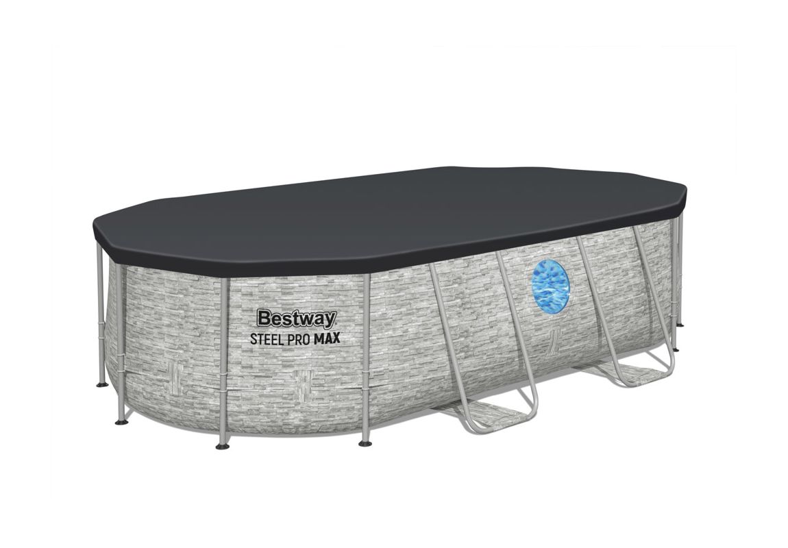 Bazen Steel Pro MAX™ Splashview™ | 427 x 250 x 100 cm sa uzorkom kamena sa pumpom s kartonskim filterom