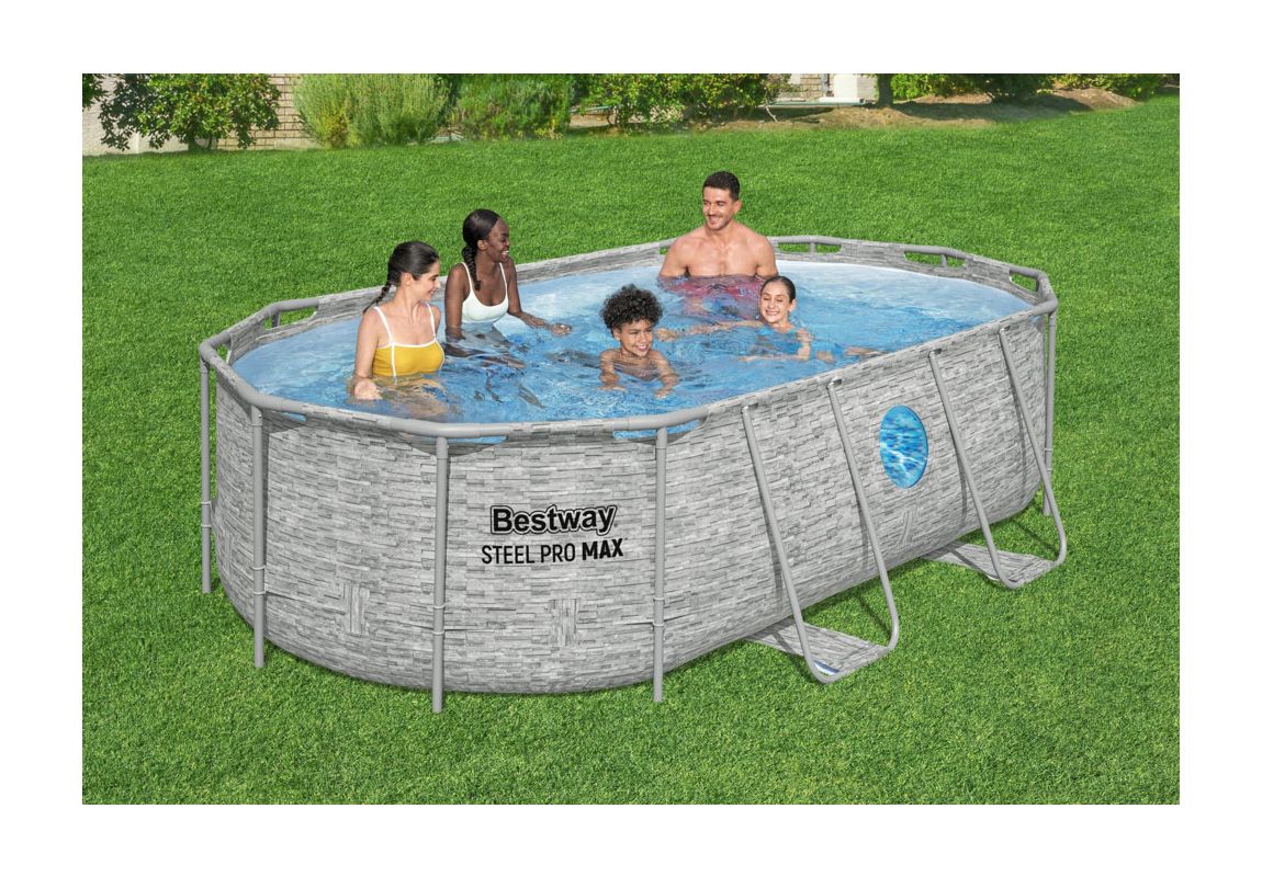 Bazen Steel Pro MAX™ Splashview™ | 427 x 250 x 100 cm sa uzorkom kamena sa pumpom s kartonskim filterom
