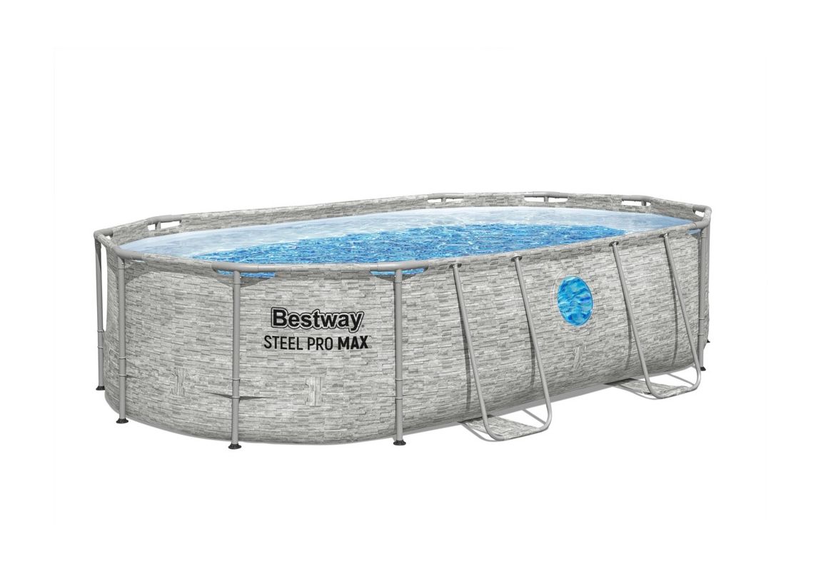 Montažni bazen Steel Pro MAX™ Splashview™ | 488 x 305 x 107 cm sa uzorkom kamena s filtarskom pješčanom pumpom