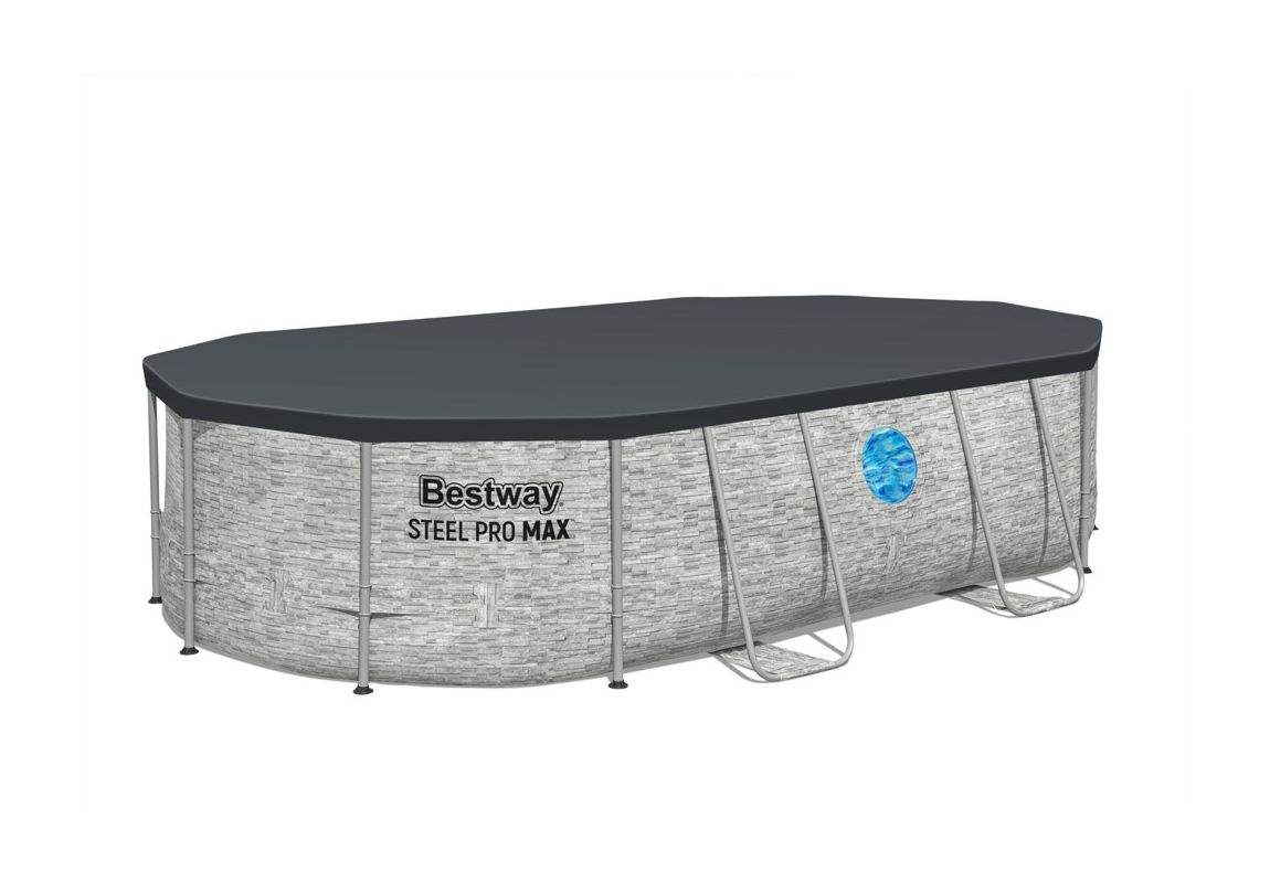 Montažni bazen Steel Pro MAX™ Splashview™ | 488 x 305 x 107 cm sa uzorkom kamena s filtarskom pješčanom pumpom