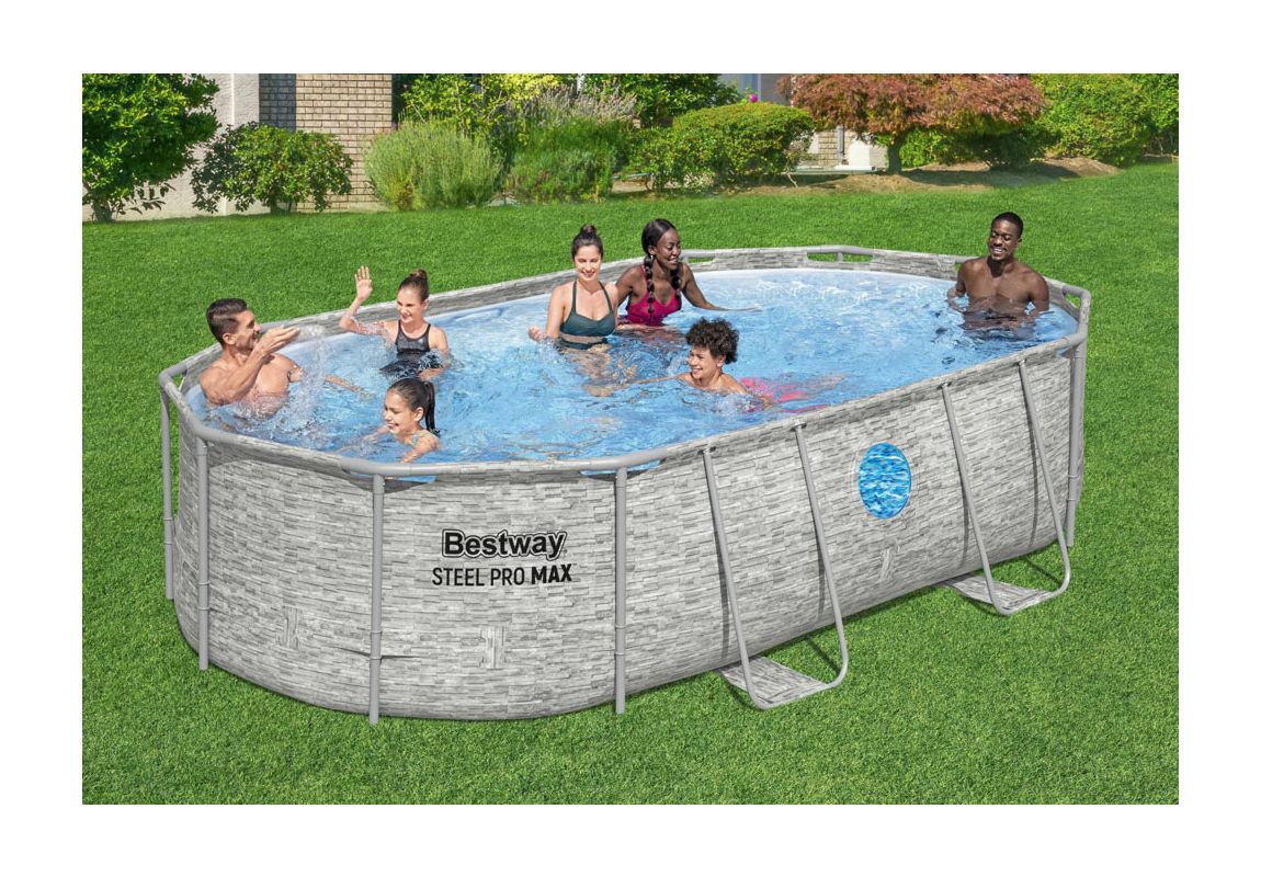 Montažni bazen Steel Pro MAX™ Splashview™ | 488 x 305 x 107 cm sa uzorkom kamena s filtarskom pješčanom pumpom