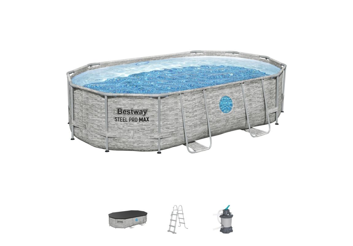 Montažni bazen Steel Pro MAX™ Splashview™ | 488 x 305 x 107 cm sa uzorkom kamena s filtarskom pješčanom pumpom