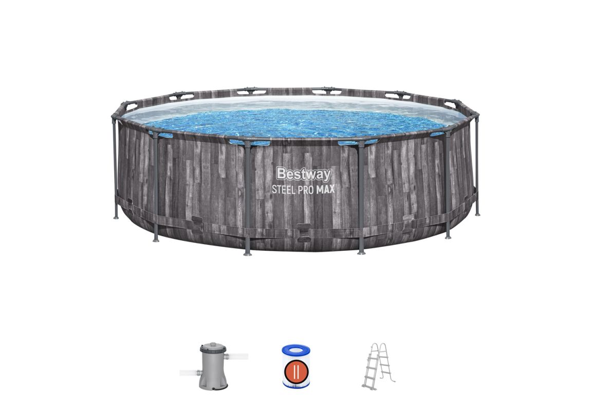 Montažni bazen Steel Pro MAX™ | 366 x 100 cm s uzorkom drveta sa pumpom s kartonskim filterom