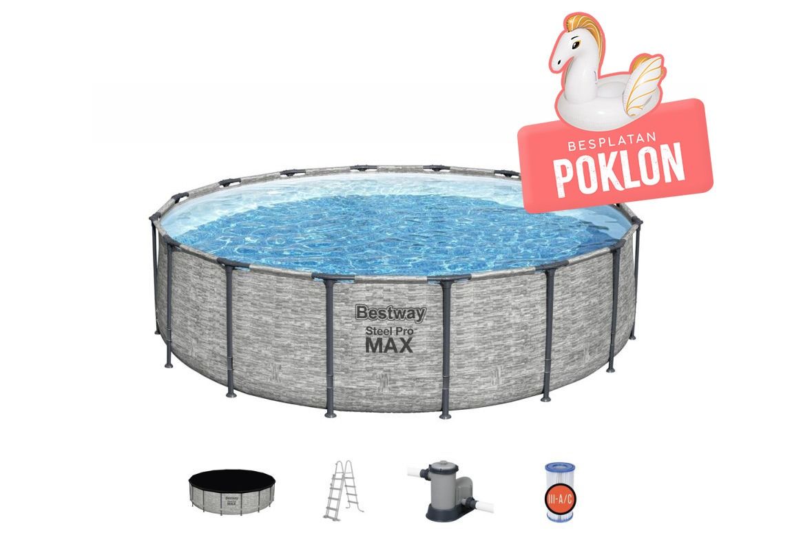 Montažni bazen Steel Pro MAX™ | 488 x 122 cm s kamenim uzorkom sa pumpom s kartonskim filterom