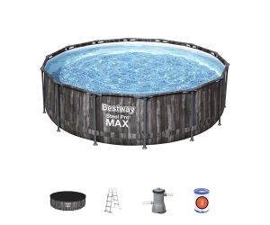 Montažni bazen Steel Pro MAX™ | 427 x 107 cm s uzorkom drveta sa pumpom s kartonskim filterom